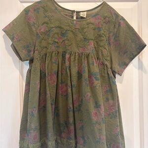 Ivy Jane Floral Hunter Green and Pink Short Sleeve Blouse